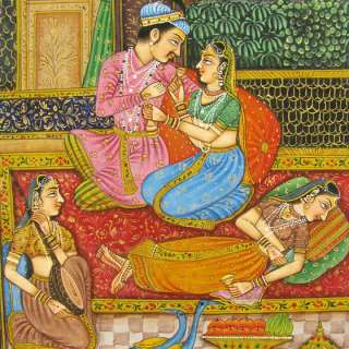 INDIAN GOLD MINIATURE PAINTING India Antique Ethnic Art  
