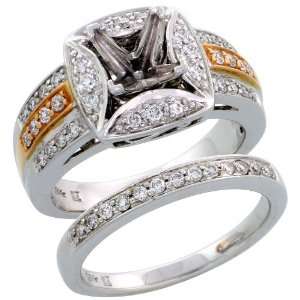 18k 2 Tone Gold Semi Mount Diamond Ring 2 Piece Wedding Set for Her, w 