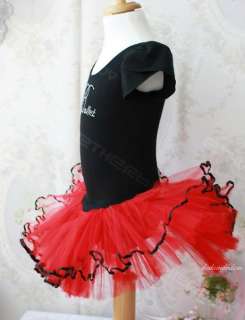 Girls Xmas Red black Ballet Dance Leotard Party Tutu Dress(exactly as 