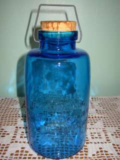 Blue Glass Good House Keepers Jar ~ Made In Italy ~ Excellent 