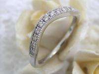   14KT WHITE GOLD CURVED MILGRAIN DIAMOND WEDDING BAND DECO RING  