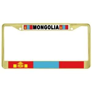  Mongolia Mongol Flag Gold Tone Metal License Plate Frame 