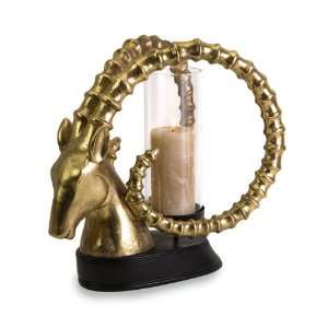  16 Antique Brushed Gold Ram Head Pillar Candle Holder on 
