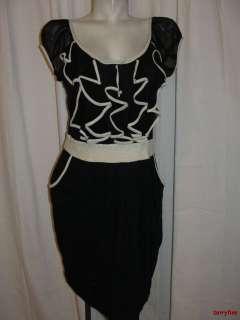   NEW NWT OLSENBOYE Black Cream Ruffle Eclectic Influence Dress Size XL