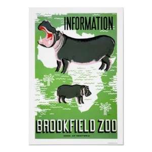  Hippo Brookfield Zoo 1938 WPA Poster