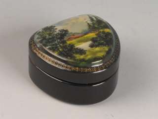 Russian Fedoskino Heart Shaped Home in Country Wood Lacquer Box 