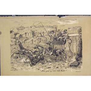  C1881 Men Shooting Horse Falling Coach Antique Print