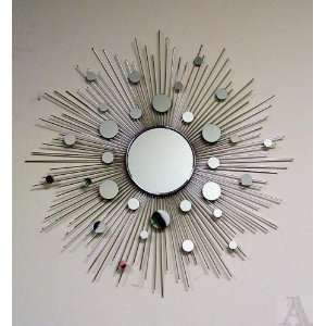   Silver Sunburst Retro Sun Circle Glass Wall Mirror Art: Home & Kitchen