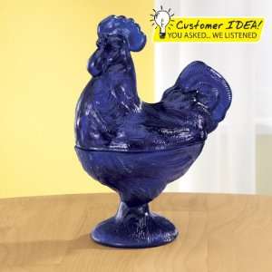  Cobalt Blue Glass Rooster Candy Dish