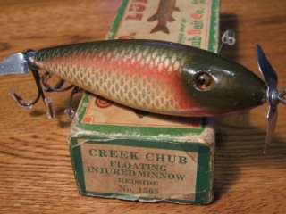 Antique Vintage Creek Chub Injured Minnow w/box A RARE LEFTIE in Red 