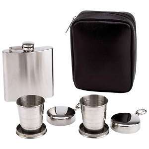 Maxam 4pc Flask and Collapsible Cups Set In Carry Case  