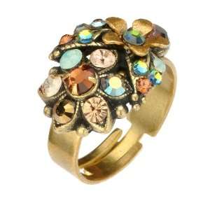 Michal Negrin Ring with Hand Painted Flower, Blue, Brown and Green 