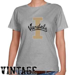 Idaho Vandals Ladies Ash Distressed Logo Vintage Classic Fit T shirt