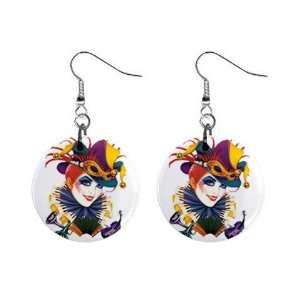 Mardi Gras Jester #9 Dangle Button Earrings Jewelry 13534581