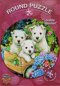 Lovable Westies Round Jigsaw Puzzle   Puppies   500 Pieces 