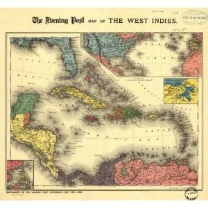  1898 The Evening Post map of West Indies.: Home & Kitchen