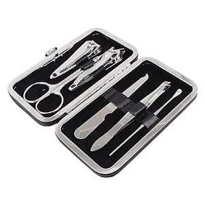   in 1 Black Faux Leather Case Nail Clippers File Scissors Manicure Set