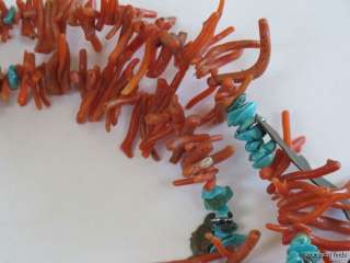 VINTAGE SOUTHWESTERN HIPPAJO RED BRANCH CORAL TURQUOISE STERLING 