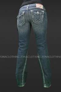 True Religion Joey Super T Boot Cut Denim Jeans Drifter Womens Flap 