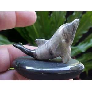  A6607 Gemqz Grey Jasper Dolphin w/ Black Base Cute 