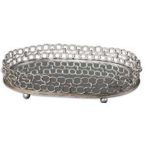 Uttermost 3 Lieven, Tray Mirrored Tray With Heavily Antiqued, Silver 