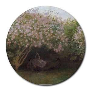  Repos Sous Les Lilas 1872 By Claude Monet Round Mouse Pad 
