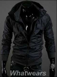 Mens Stand Collar Slim Double Zip Up Coat Short Jacket Black Z06 