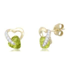  10k Yellow Gold Heart Peridot Diamond Earrings (1/12 cttw 