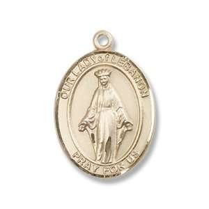  Our Lady of Lebanon 14KT Gold Medal Patron Saint Jewelry