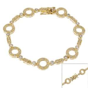    18K Gold over Sterling Silver Circle & Bar Link Bracelet: Jewelry