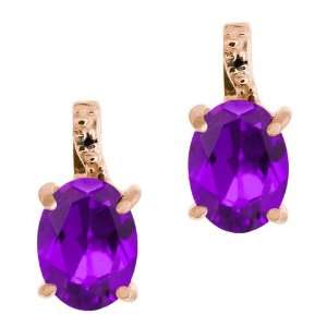   Oval Purple Amethyst and Black Diamond 18k Rose Gold Earrings Jewelry