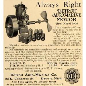 1906 Ad Detroit Auto Marine Company Motor Gas Engine   Original Print 