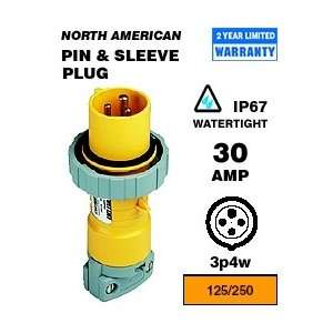   430P12W Pin & Sleeve Plug 30 Amp 125/250 Volt 3P 4W NA Rated   Orange