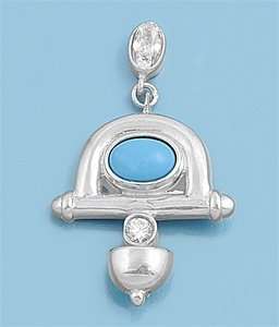   Sterling Silver Turquoise Abstract Bell CZ Pendant: Jewelry