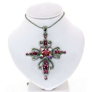  Pink Princess Cross Pendant Necklace Jewelry