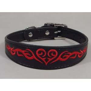   Leather Dog Collar Black / Red Tribal 15 18 Neck Size: Pet Supplies