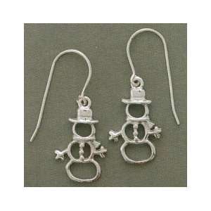   Silver Earrings, 13/16 in long, Cut Out Snowman, French Wire Jewelry