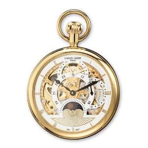   Hubert Gold pltd Stnlss Open Face Dual Time Pocket Watch Jewelry