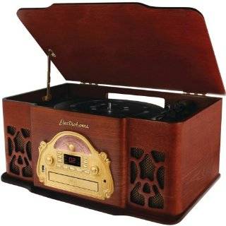   Turntable Real Wood Stereo System with Record Player, USB
