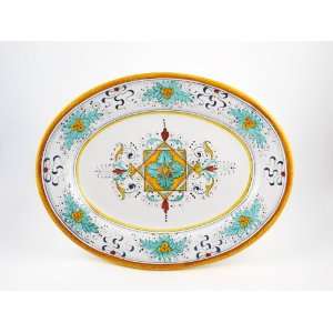 Hand Painted Italian Ceramic 15 inch Oval Platter Flat Rim Festone 