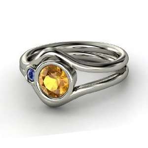 Sheltering Sky Ring, Round Citrine Sterling Silver Ring with Sapphire