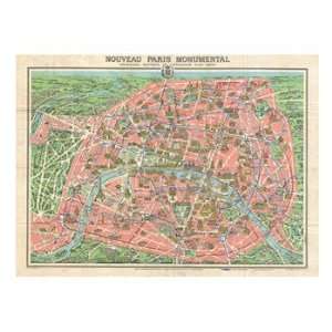  Map of Paris circa 1931 including monuments Poster (24.00 x 18 