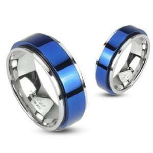 6mm 316L Stainless Steel Two Tone Blue IP Spinning Ring; Comes With 