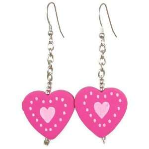 AM4498   Unique Pink Heart ( painted wood) Earrings by Dragonheart 