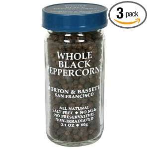 Morton & Bassett Whole Black Peppercorns, 2.1 Ounce Jars (Pack of 3 
