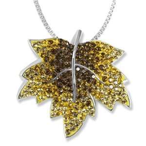   Crystal Large Maple Leaf Pendant. Made with Swarovski Elemen: Jewelry