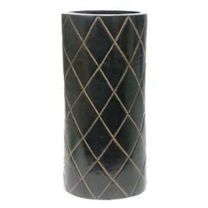    Brown Metal Oval Vase with Diamond Pattern