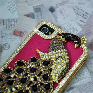 iPhone 4G 4Gs 4S Rhodo Leather Peacock Diamond Rainstone Bling Case 
