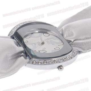 Beautiful Chrome Bowknot Lady Crystal Wrist Watch M391  