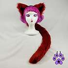   TAIL EARS COMBO cosplay cYbEr Goth Anime Hat furry HEADBAND fur RED